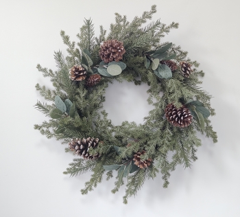 Natural Christmas Wreath with Pine Needles, Eucalyptus Leaves and Pine Cones