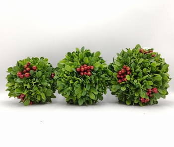 Artificial Green Leaf Ball Topiary with Red Berries, Large Medium Small Size Potted Plant