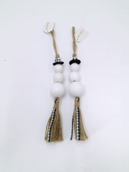 White Bead Snowman Ornament Garland with Black Trim and Double Jute Tassels, Set of Two Festive Hanging Decor White Bead Snowman Ornament Garland with Black Trim and Double Jute Tassels, Set of Two Festive Hanging Decor
