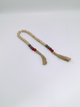 Natural Wood Bead Garland with Red and Grey Accent Beads, Double Jute Tassel Hanging Decor