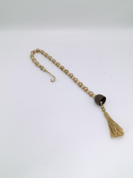 Natural Wood Bead Garland with Metal Bell and Single Jute Tassel, Rustic Wooden Bead Hanging Decor
