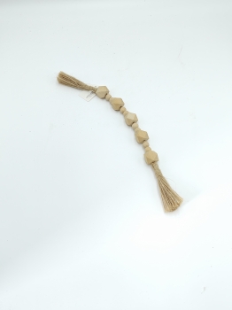 Natural Faceted Wood Bead Garland with Double Jute Tassels, Boho Wooden Bead Hanging Decor