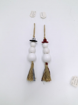 White Bead Snowman Ornament Garland with Double Jute Tassels, Set of Two Festive Hanging Decor White Bead Snowman Ornament Garland with Double Jute Tassels, Set of Two Festive Hanging Decor