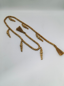 Natural Wood Bead Garland with Tassels, Rustic Wooden Prayer Bead Wall Hanging Decor