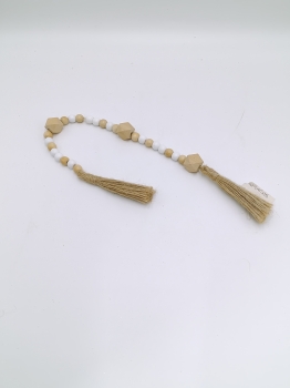Natural Faceted and Round Wood Bead Garland with Double Jute Tassels, Minimalist Wooden Bead Hanging Decor
