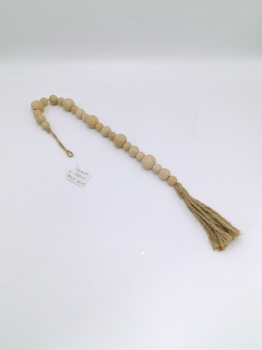 Natural Gradient Wood Bead Garland with Single Jute Tassel, Rustic Wooden Bead Hanging Decor