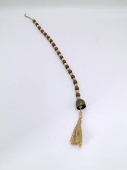 Dark Brown Natural Wood Bead Garland with Metal Bell, Long Rustic Wooden Bead Hanging Decor Dark Brown Natural Wood Bead Garland with Metal Bell, Long Rustic Wooden Bead Hanging Decor